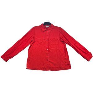 Alfred Dunner Button Down Dress Shirt Womens size 8 Red Roll Tab Long